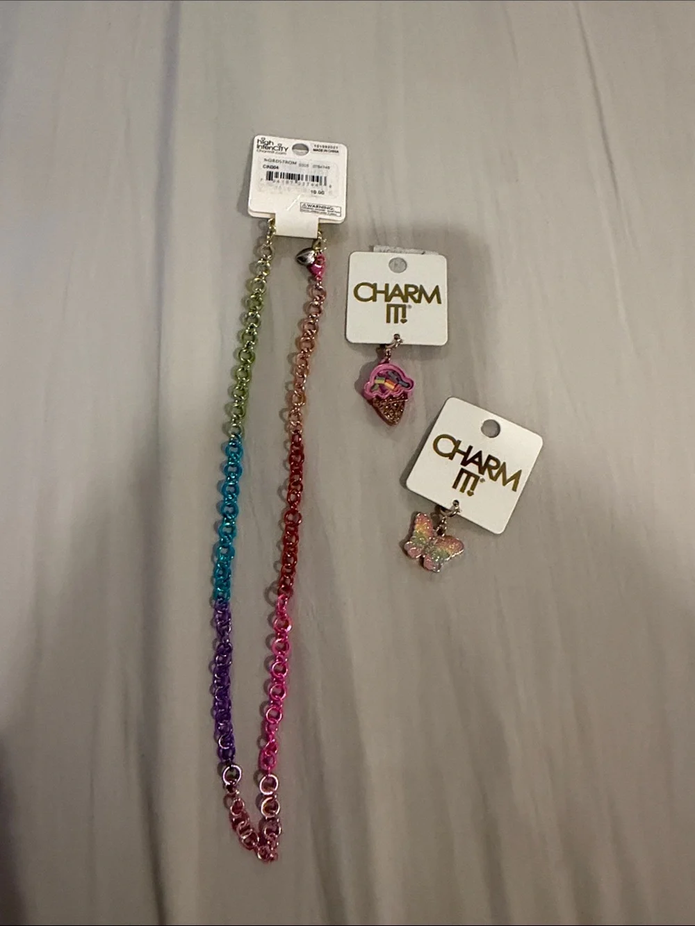 Kids Rainbow Chain Necklace with Ice Cream & Butterfly Charms